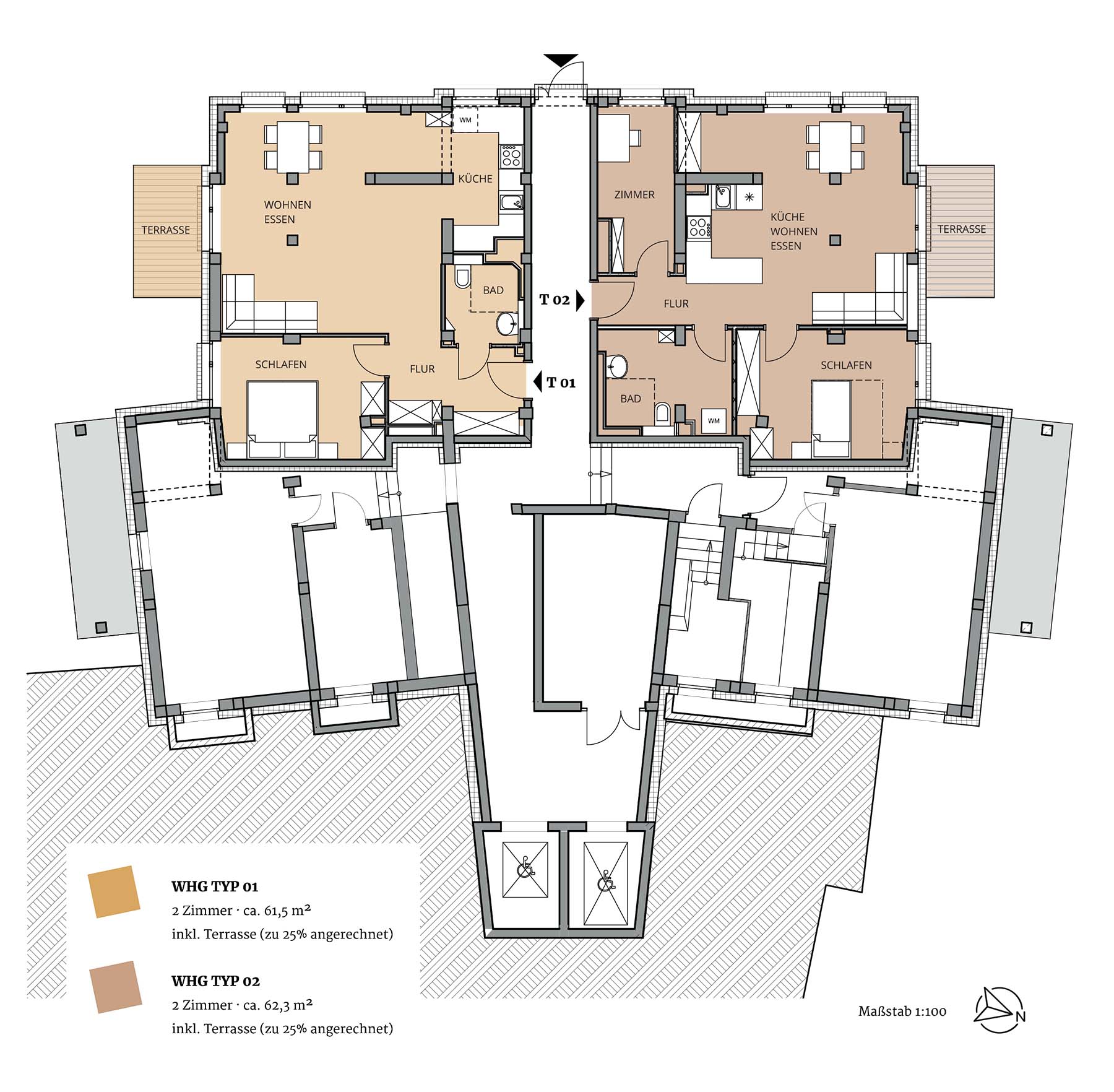 Grundriss Eigentumswohnung Kassel, Typ 1 und 2, 2 Zimmer